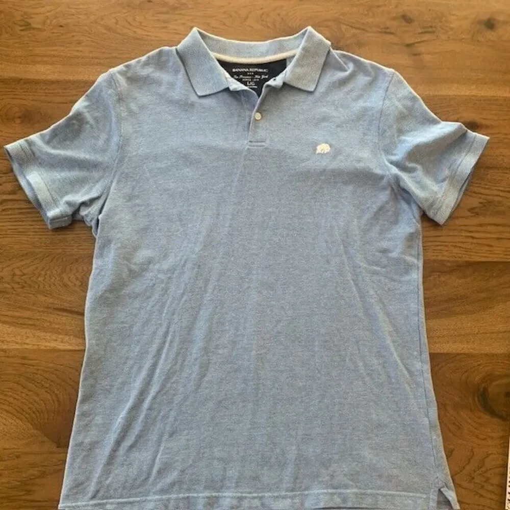 Banana Republic Polo Shirt Mens L Short‎ Sleeve Blue Collared Light Blue w/Logo
